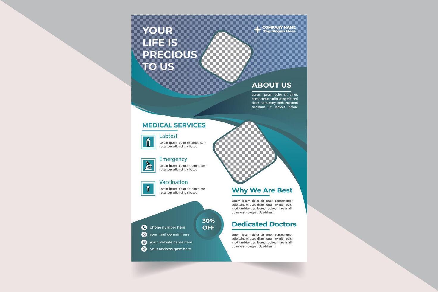 UNIQUE MEAICAL HEALTH CARE FLYER DESIGN vector