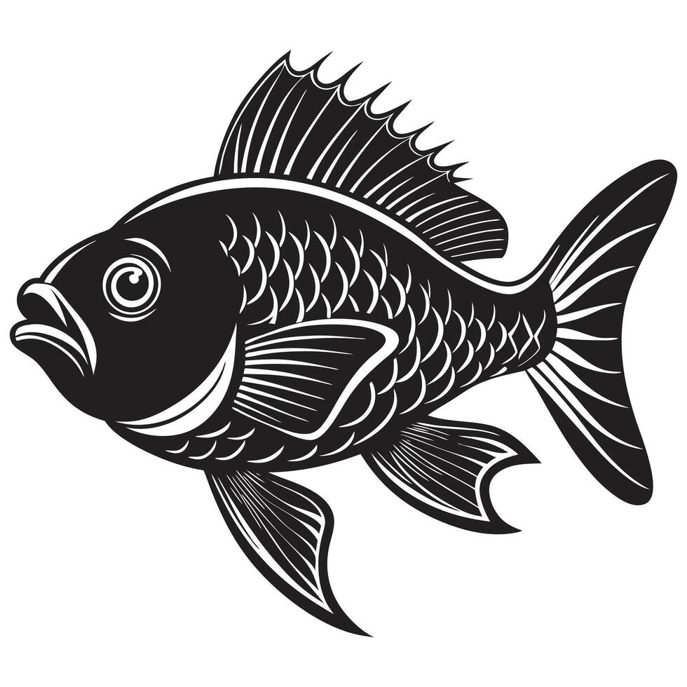 Black and white Fish line art design vector