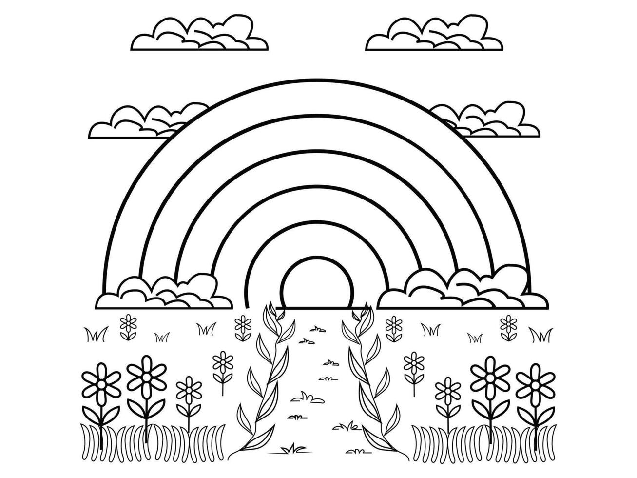Rainbow coloring book page line art illustration. vector