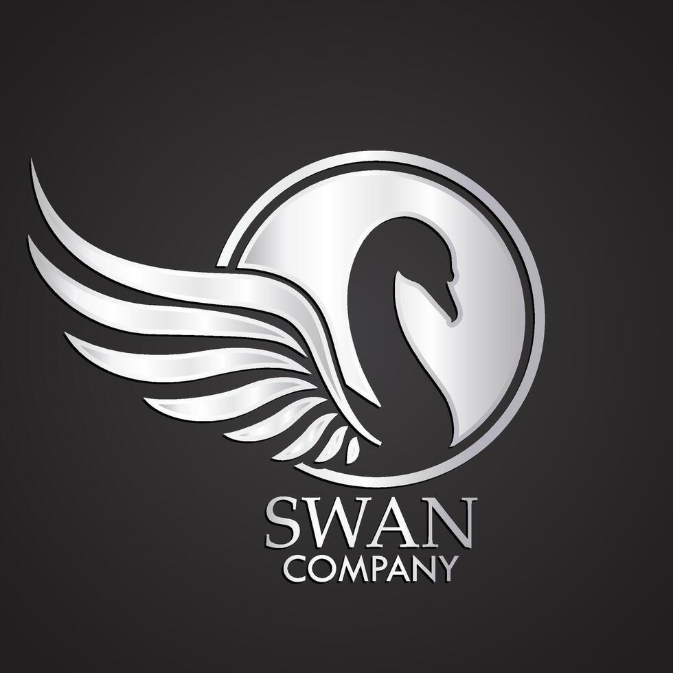 3d silver negative shape swan logo vector