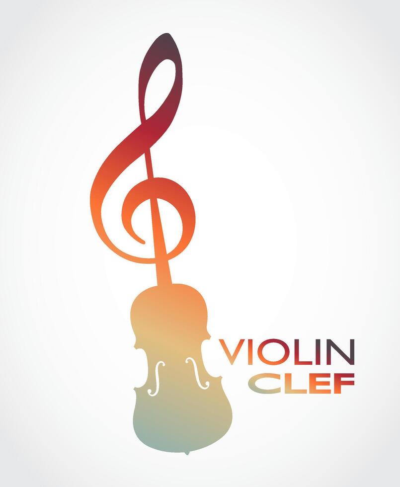 stylized violin clef color symbol music theme vector
