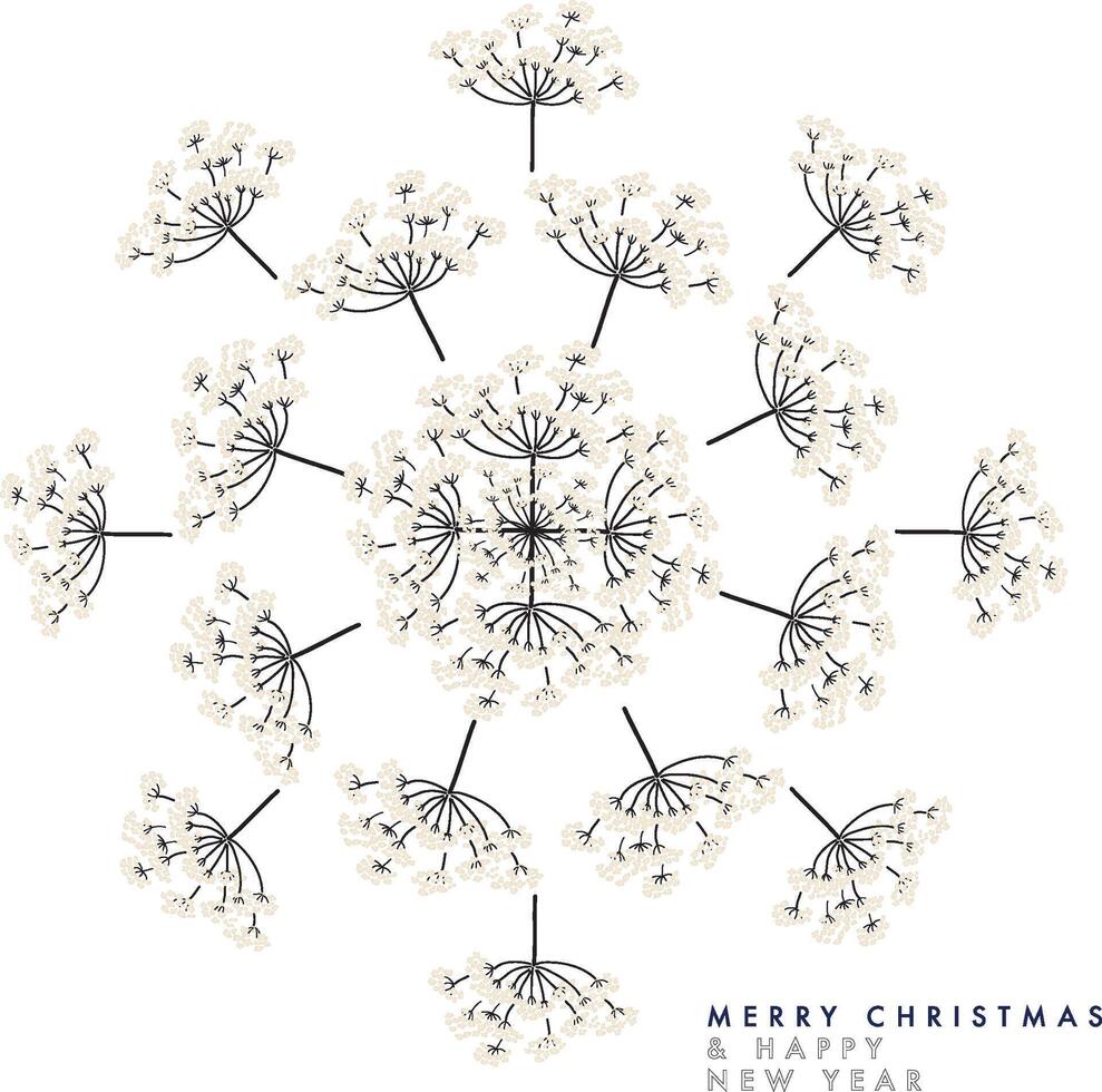 Snowflake with botanical elements in white tones vector