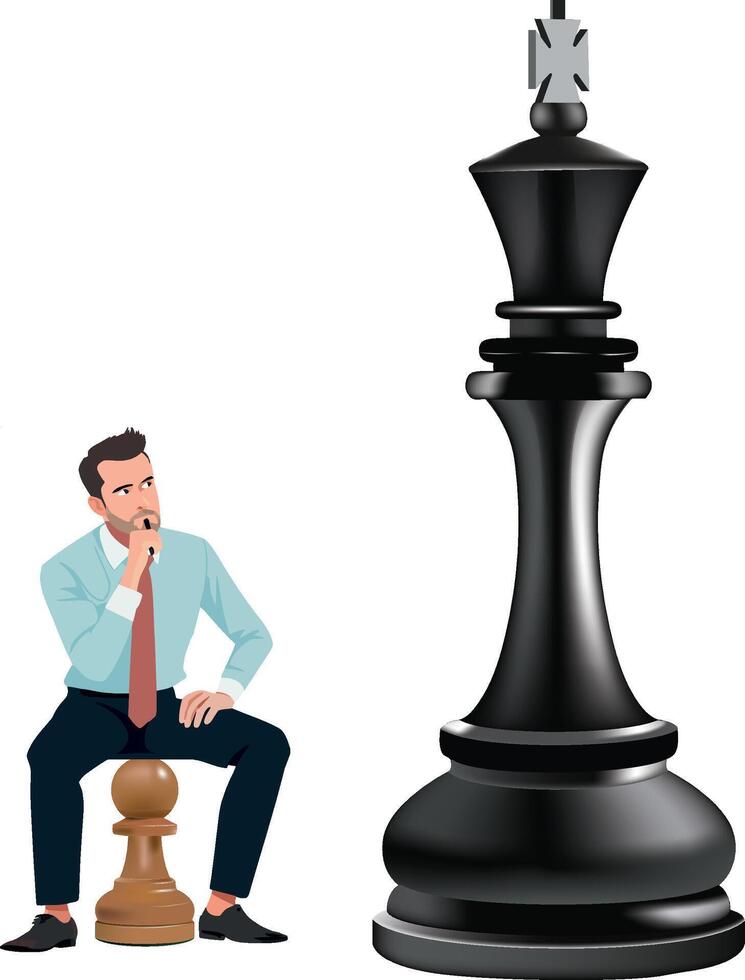 A man sitting on a stool next to a chess piece vector