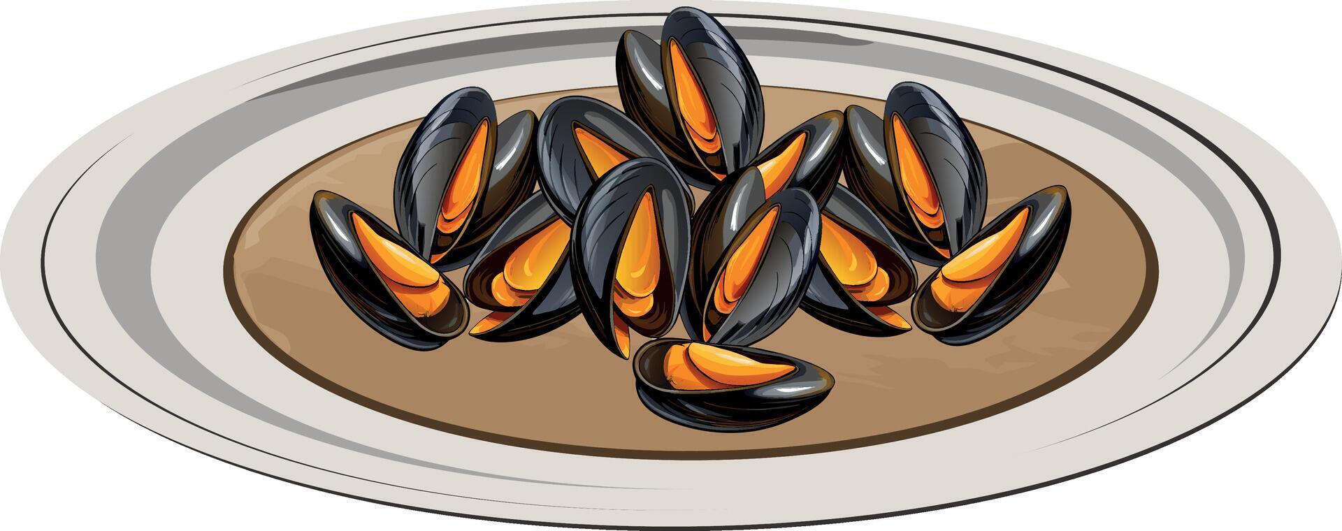A plate with mussels on it vector