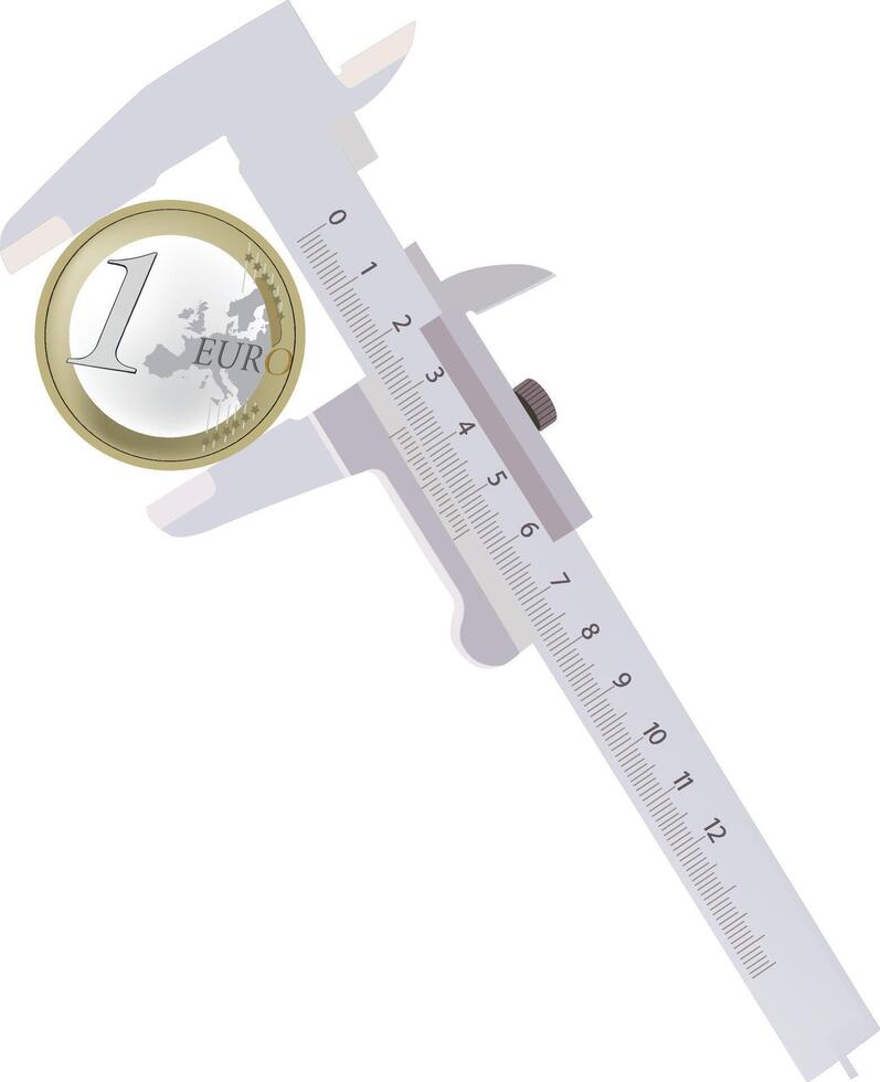 Calipers and a coin on a white background vector