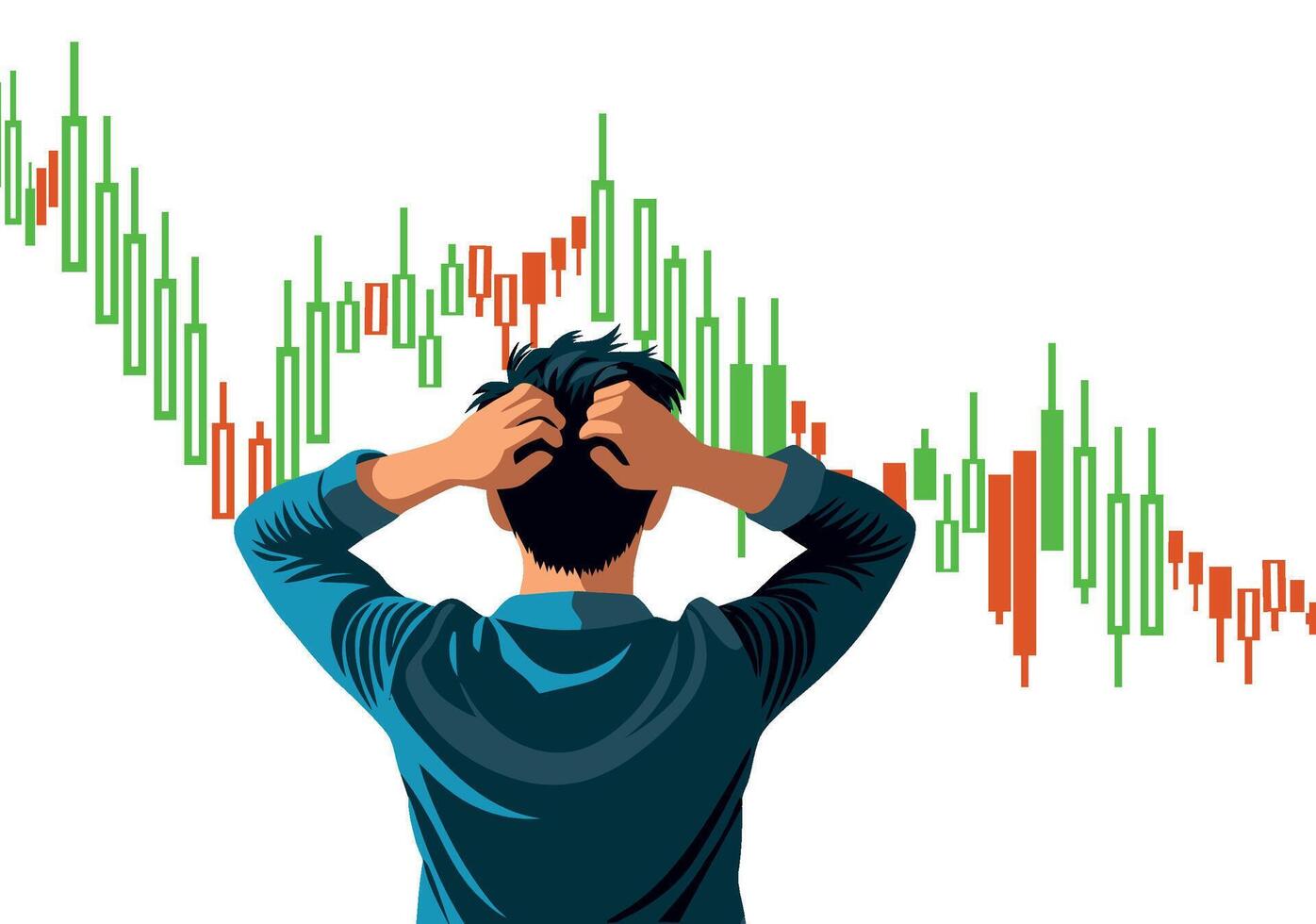 Man with head in hands looking at stock chart vector