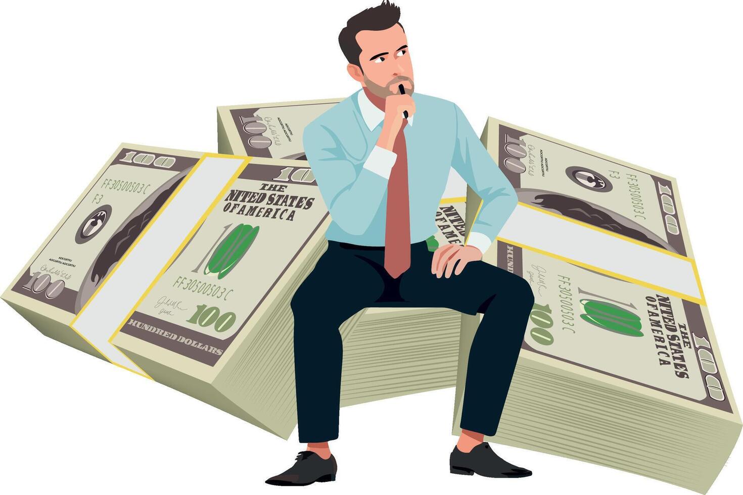 A man sitting on a pile of money vector