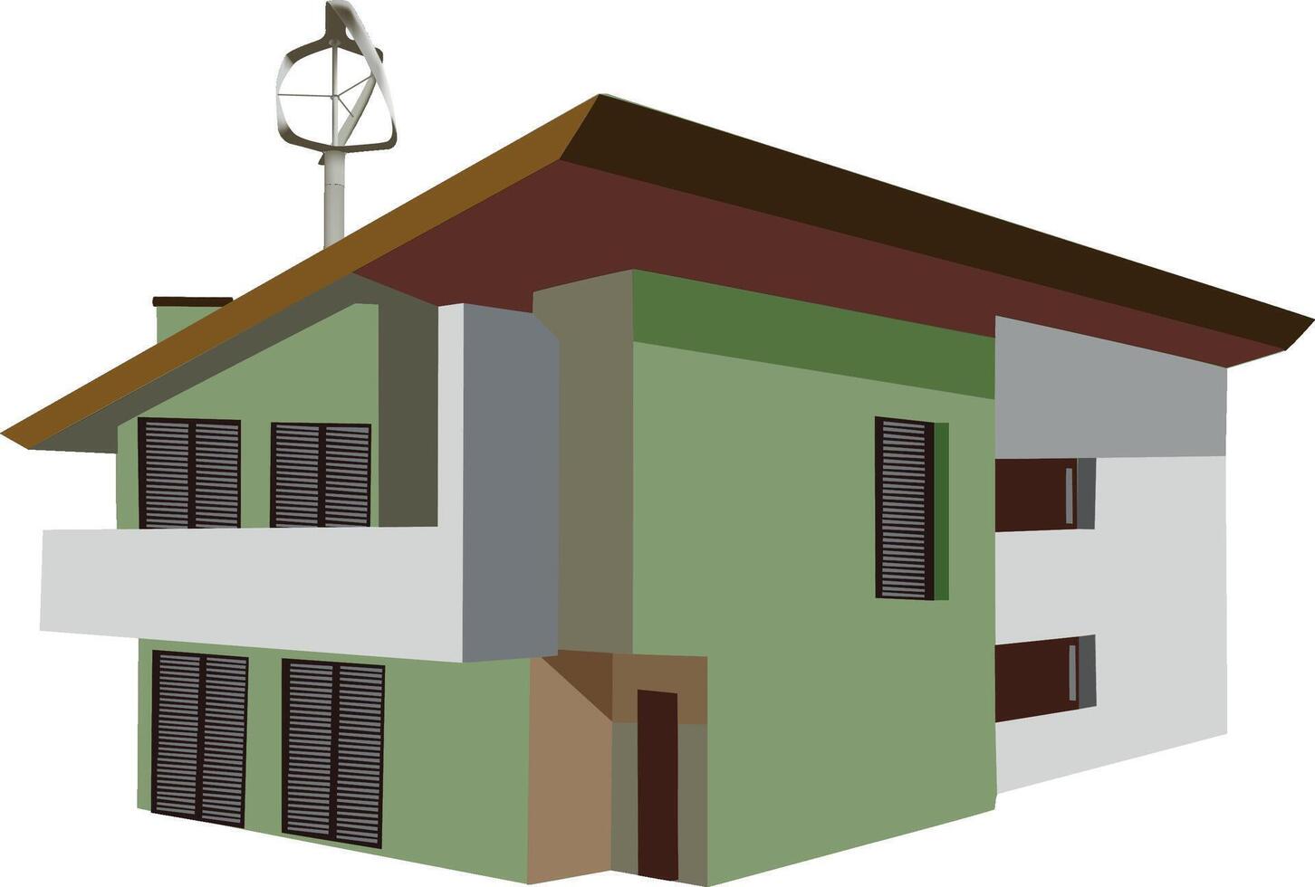 A cartoon house with a wind turbine on the roof vector