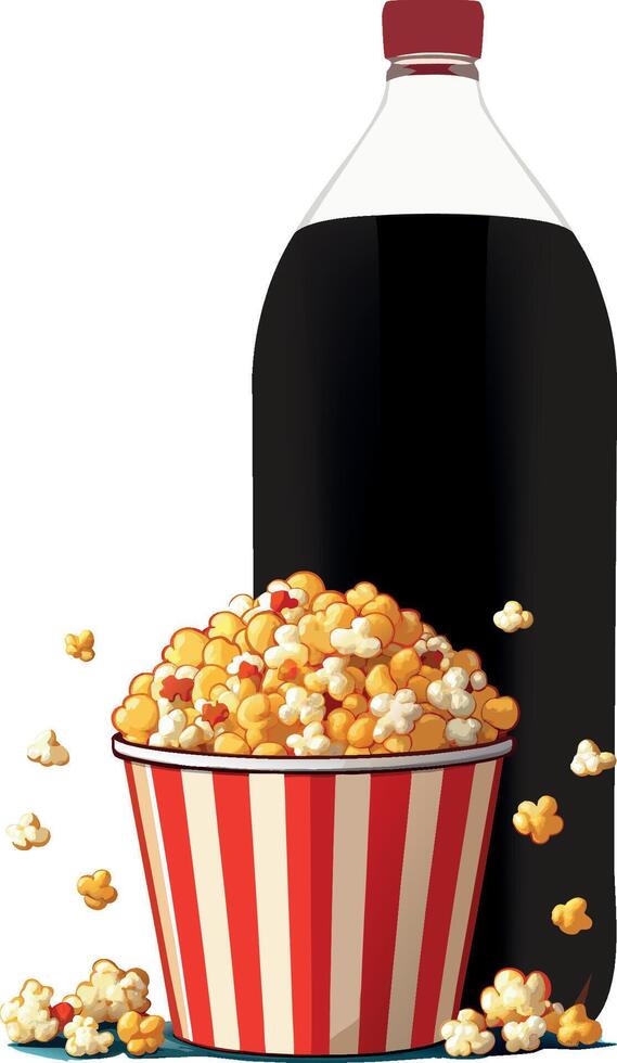 Popcorn and soda bottle with popcorn vector