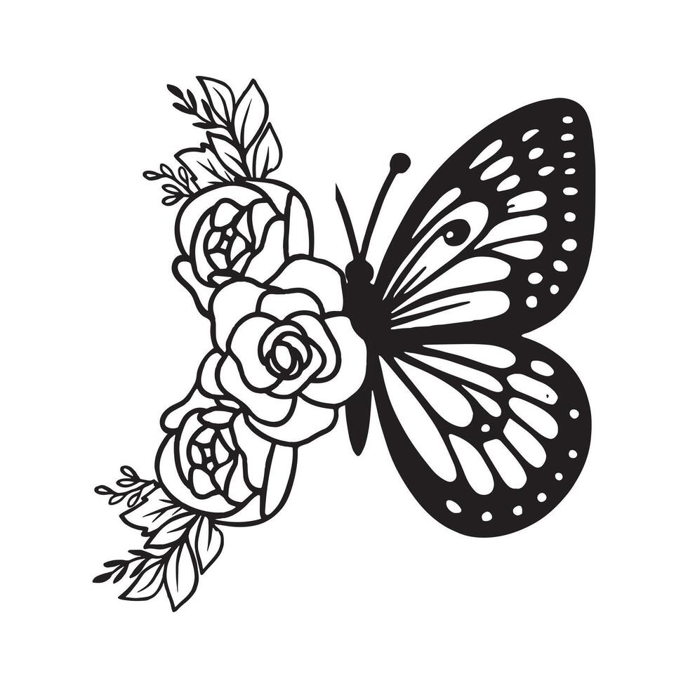 Beautiful Half Rose With Butterfly Design vector