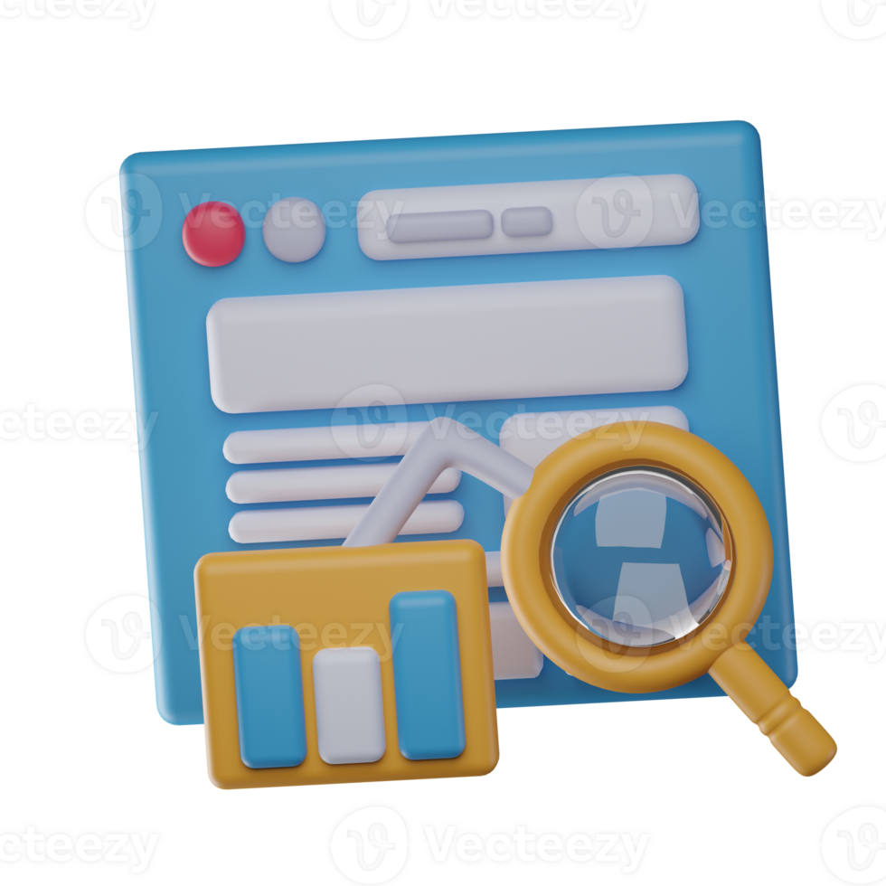 3D Web Analysis Isolated Icon Illustration png