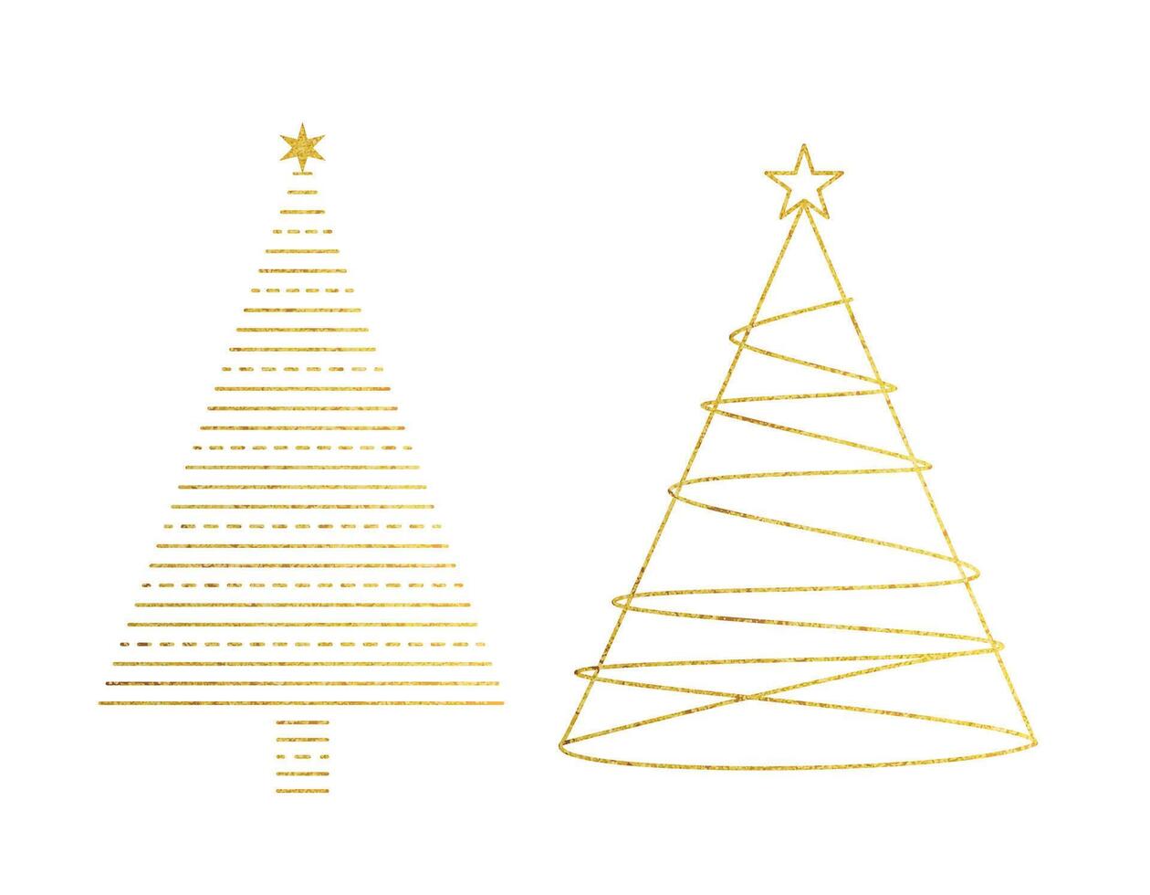 Christmas trees shapes. Golden pine set. Hand drawn fir trees vector