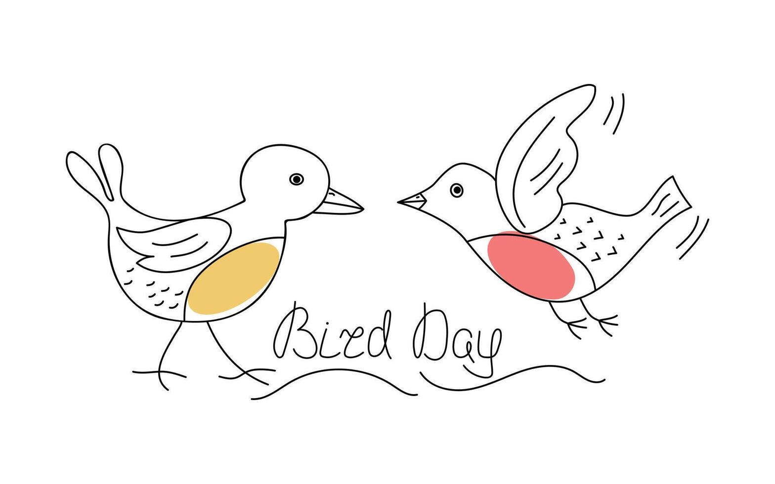 National Bird Day. Abstract birds, doodle, simple drawing. Line icon. vector