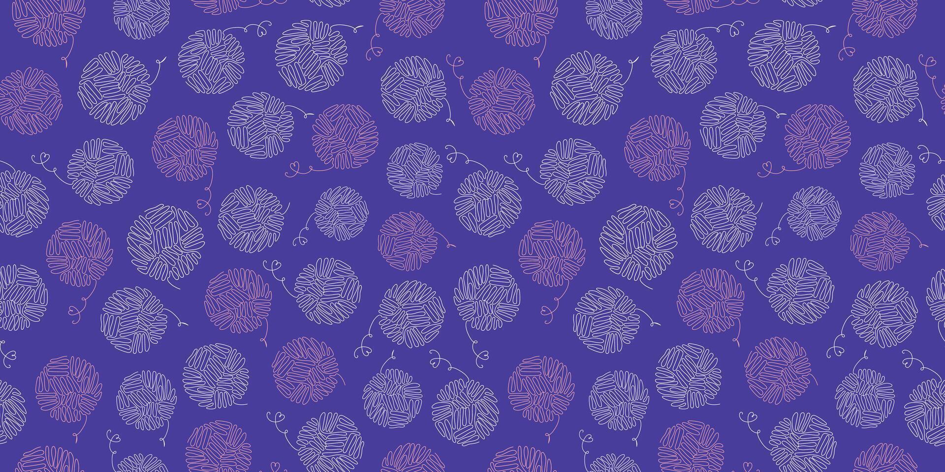 Knitting pattern. Yarn ball icon, one line drawing. Yarn in a skein pattern. Seamless background, wallpaper decor. vector