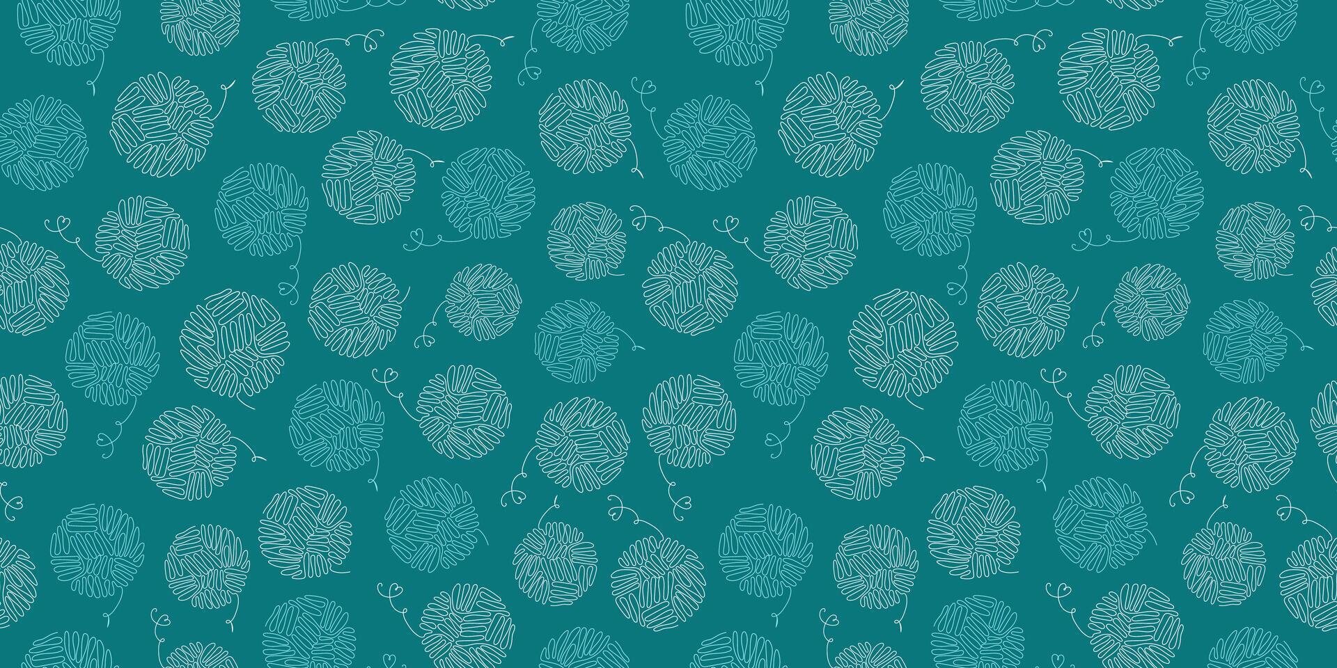 Knitting pattern, hobby icon, line art needlework. Ball of yarn, one line drawing. Yarn in a skein. Seamless background, wallpaper decor. vector