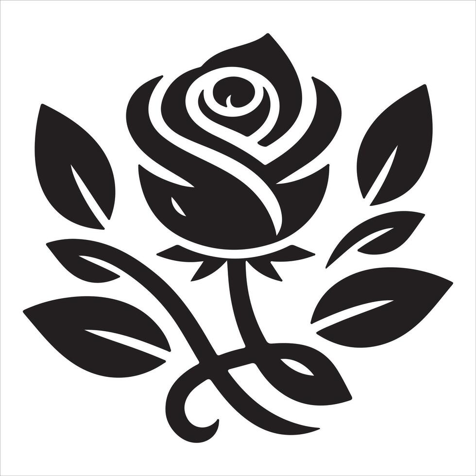 Graphic artwork of a rose in black and white vector