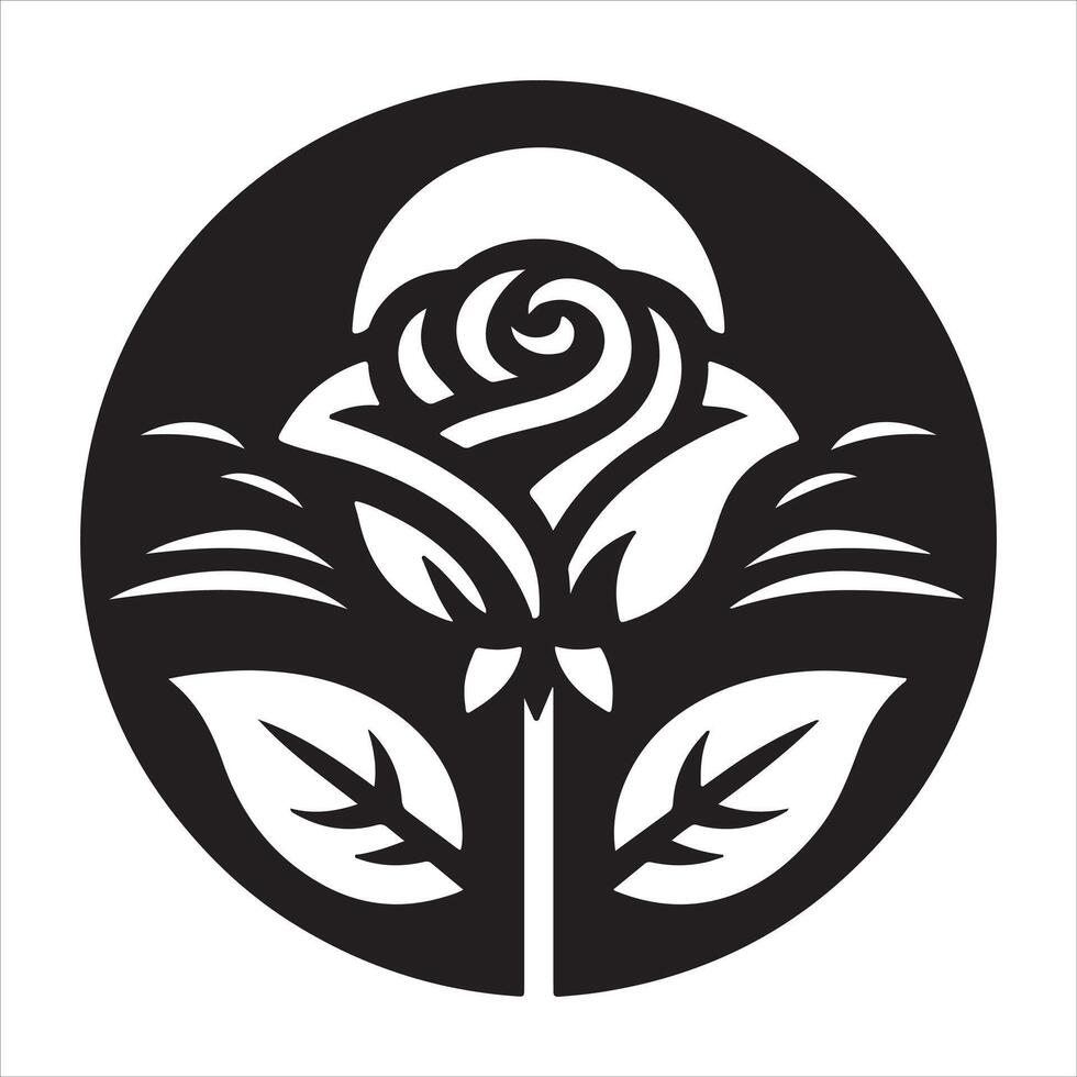Antique Rose Damask Black Stencil with Floral Symmetry vector