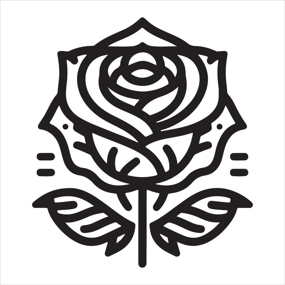 Simple black-and-white graphic silhouette of a rose on a white background Graphic of a rose flower vector