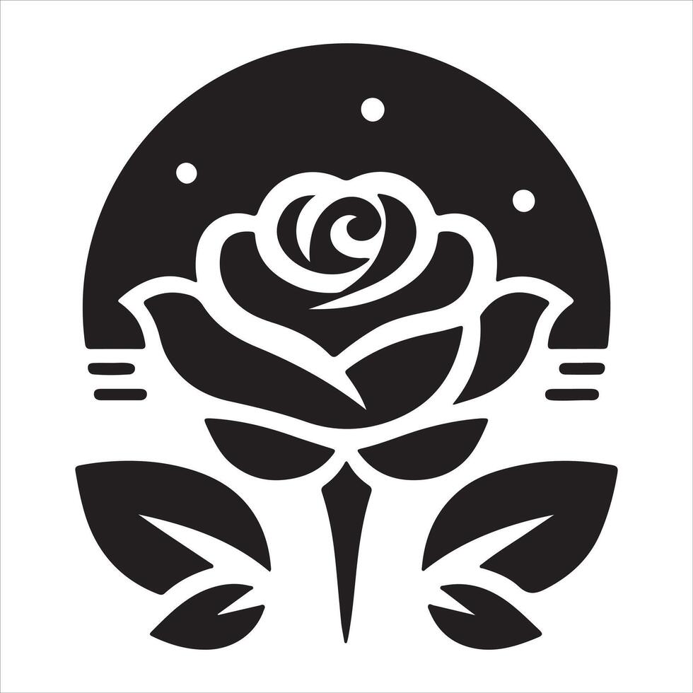 An illustration of a rose with the word rose written in black and white vector