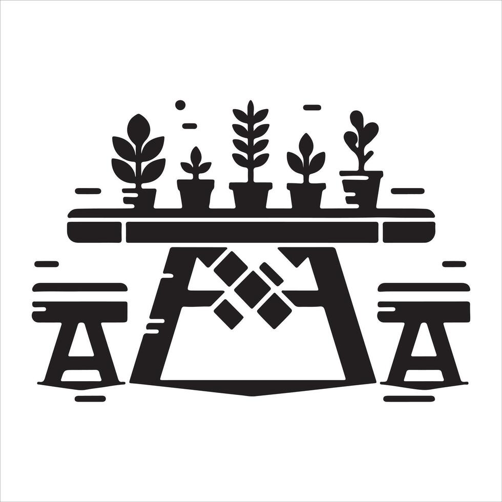 An illustration of a laptop and a plant in black and white vector