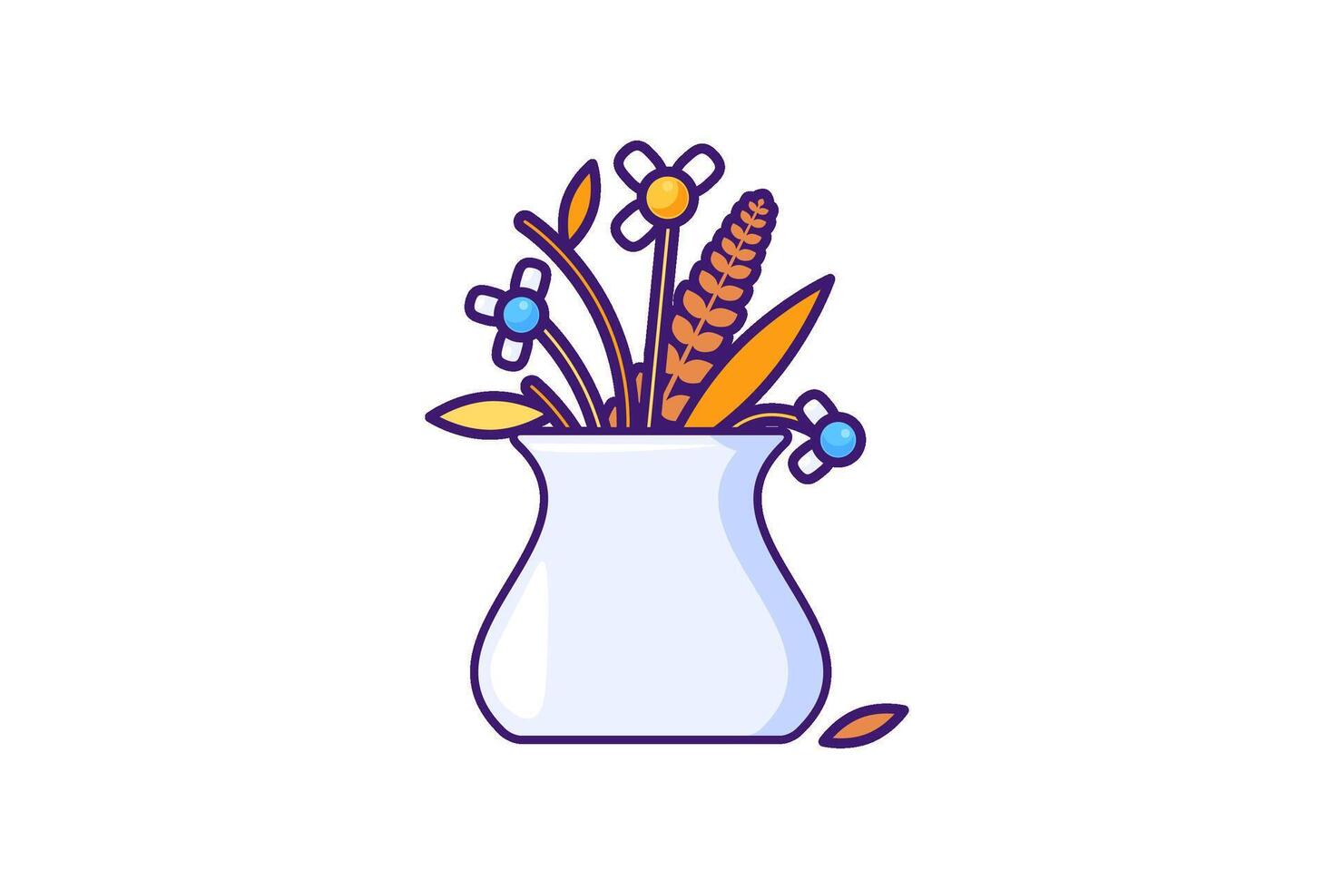 Withered flowers in vase in outline cartoon style vector