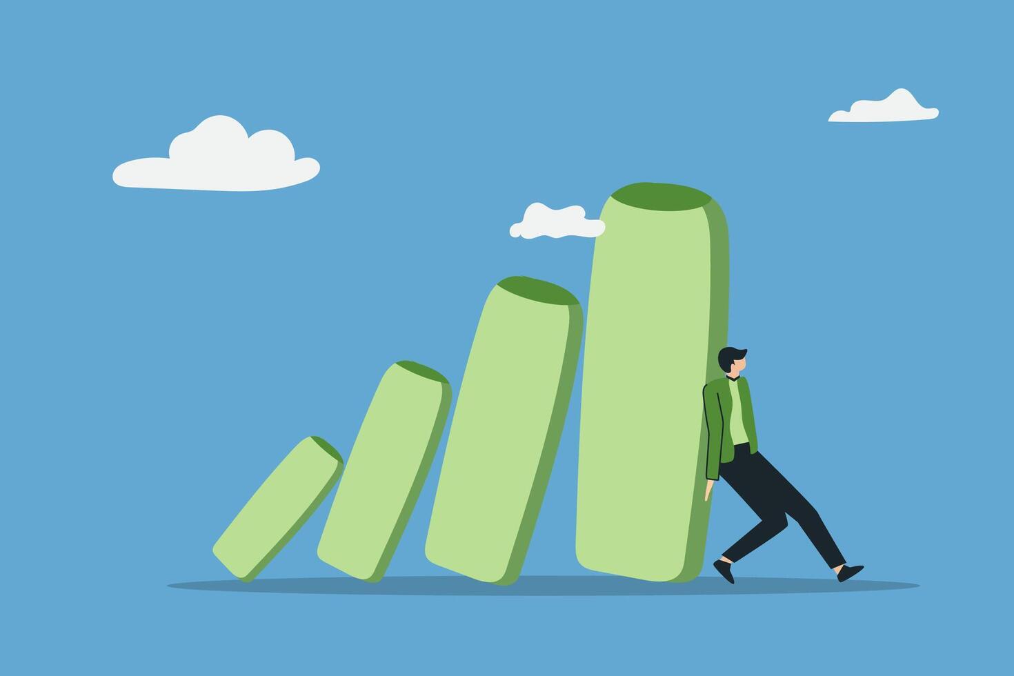 Pushing bar graph, Business people are struggling to maintain their businesses in the midst of the economic crisis. vector