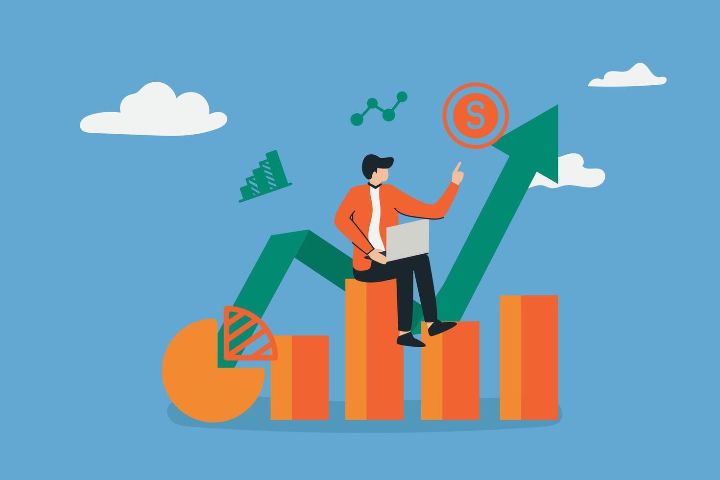 Performance, quality, cost comparison. Development strategy. productivity and increases profits vector