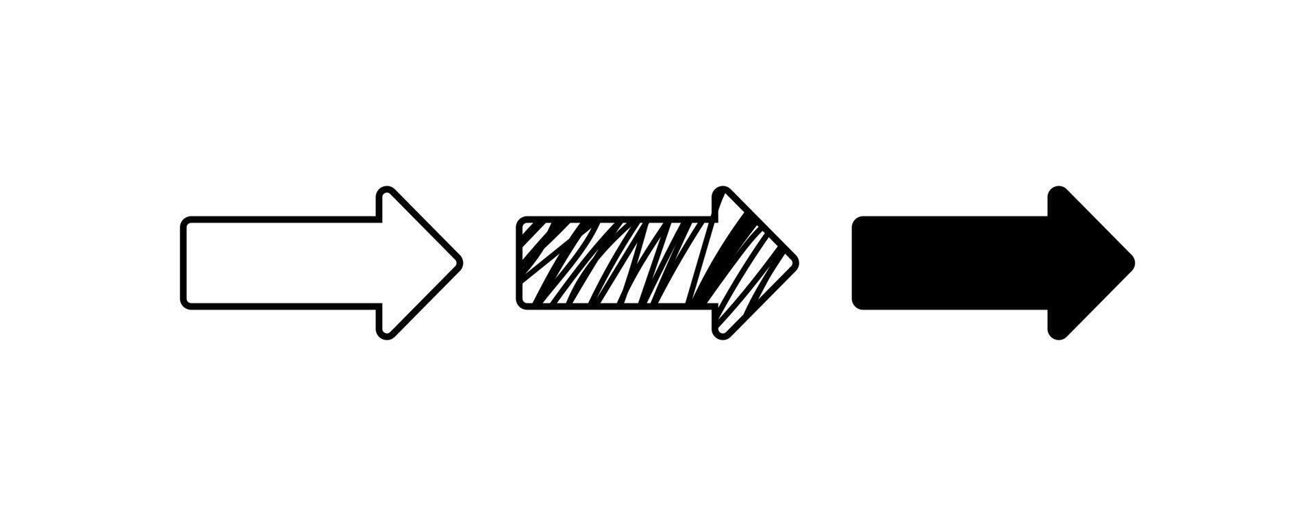 Right arrow icon set. Editable stroke. illustration. vector