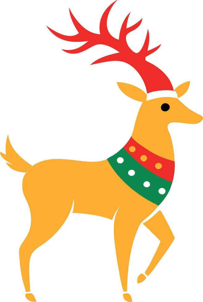Stylish flat reindeer silhouette wearing a Santa hat vector