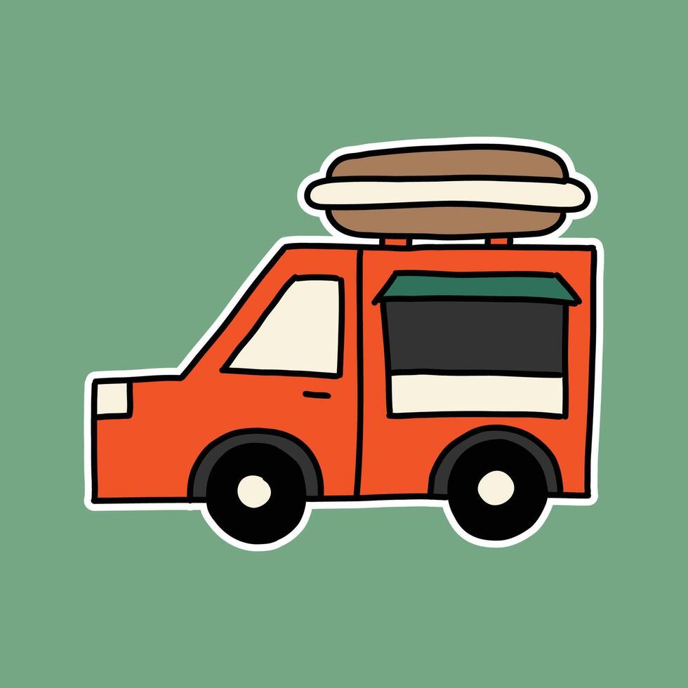 hand drawn cute hot dog food truck illustration vector