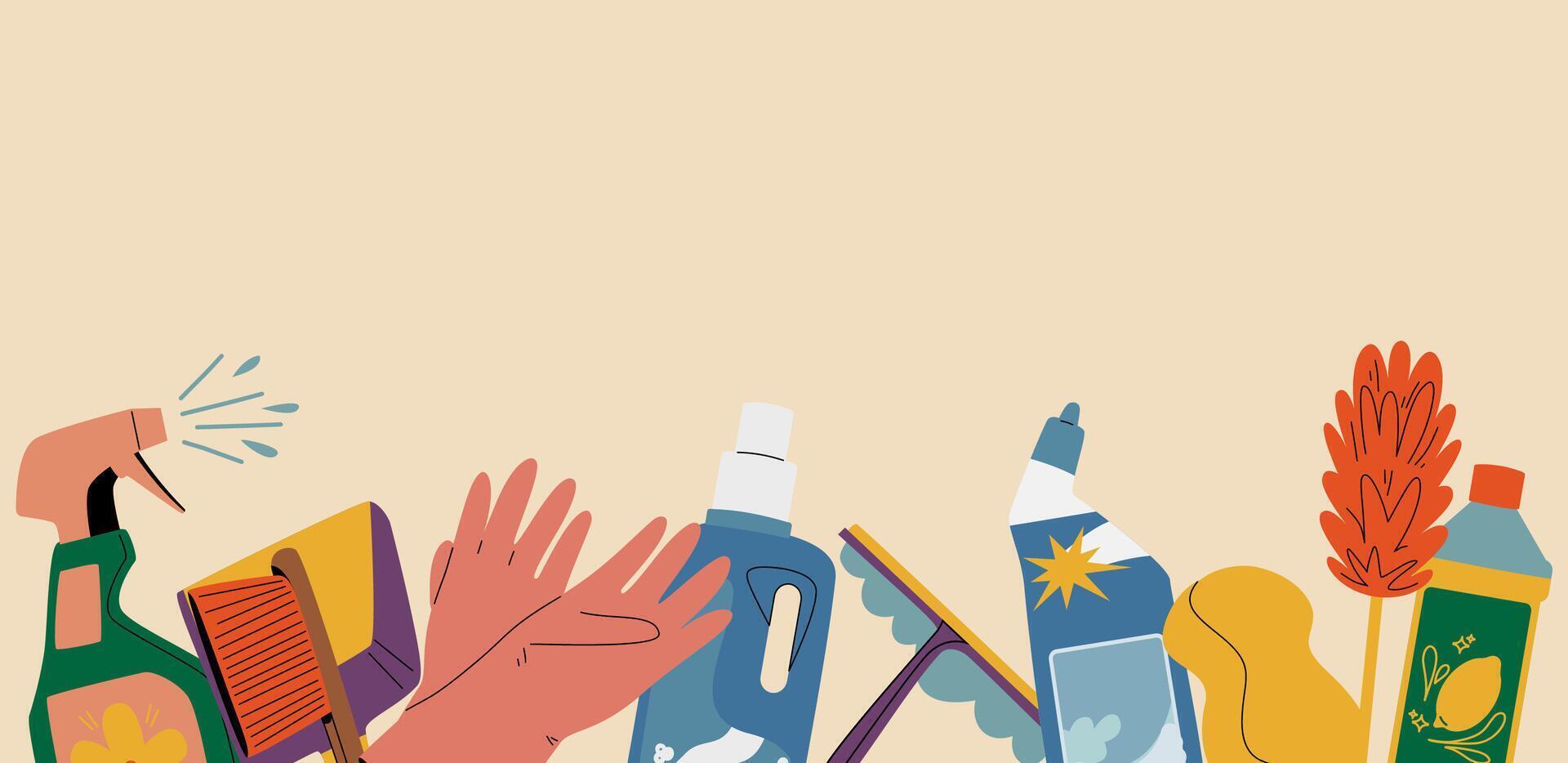A banner for the cleaning service. The concept of household and cleaning tools for web. vector