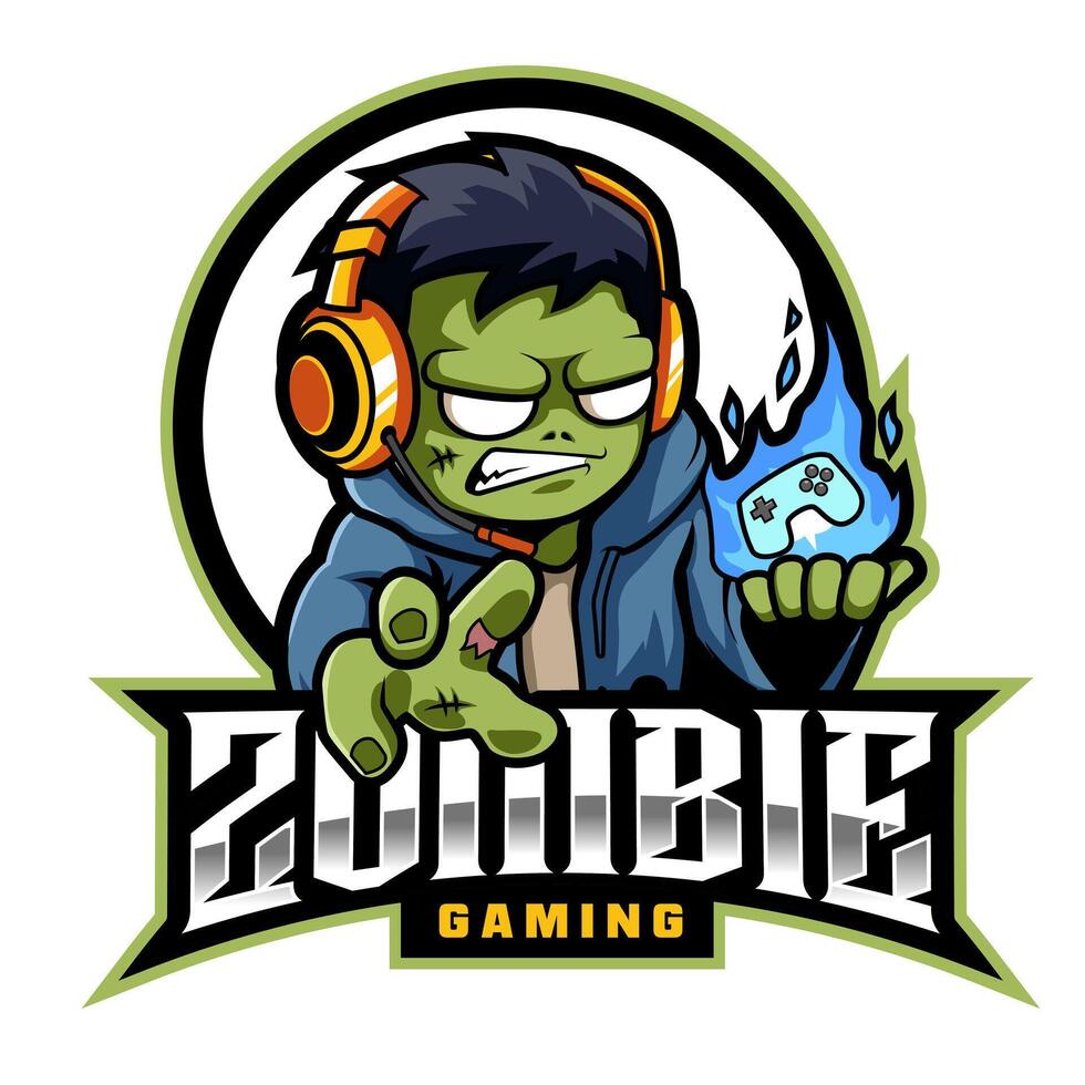 zombie angry playing console game, character logo for e-Sports team vector