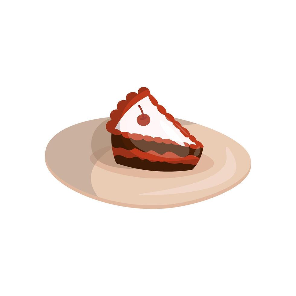 Piece of pumpkin pie on plate isolaed on white background, cozy autumn food, traditional Thanksgiving vector