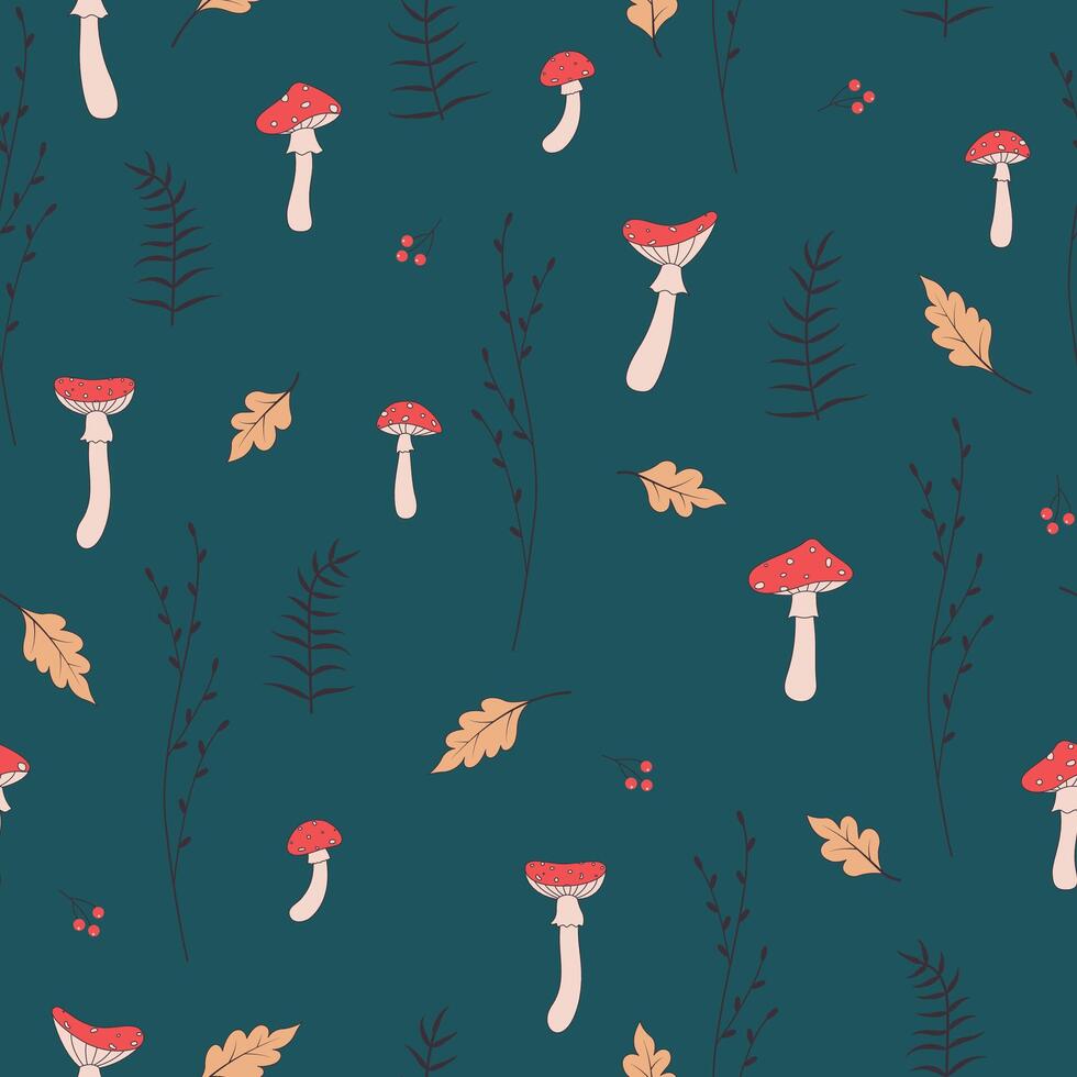 mushrooms autumn pattern vector