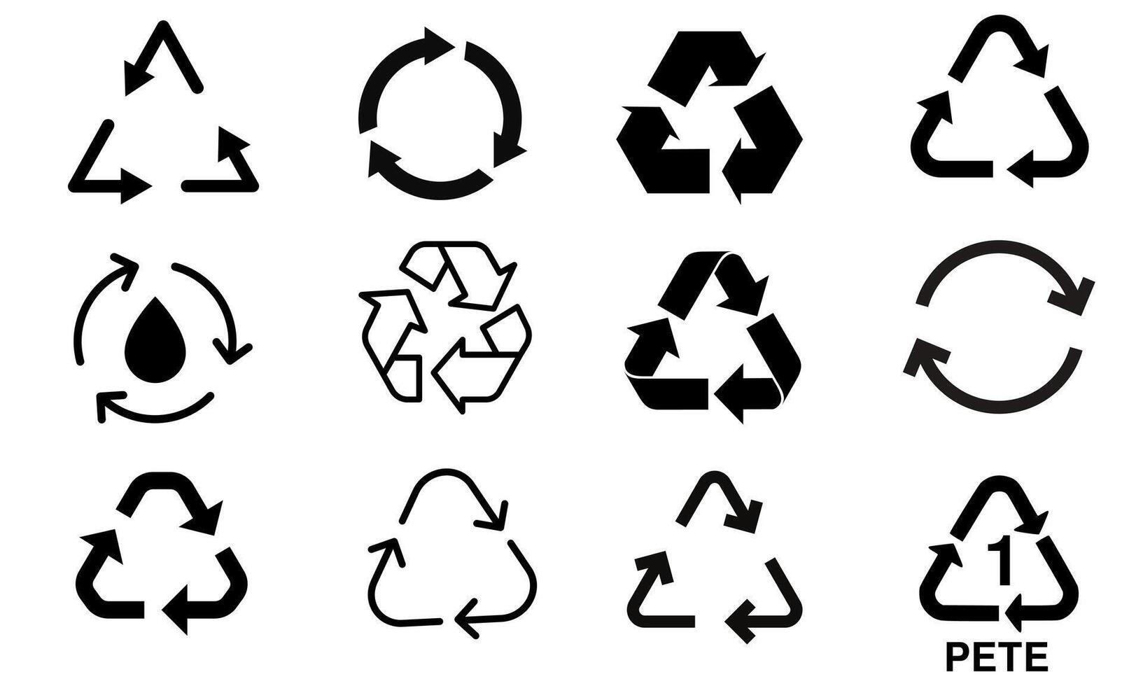 Recycle icon set. Generally used for eco-friendly practices, recycling campaigns, environmental initiatives, and sustainability projects. vector
