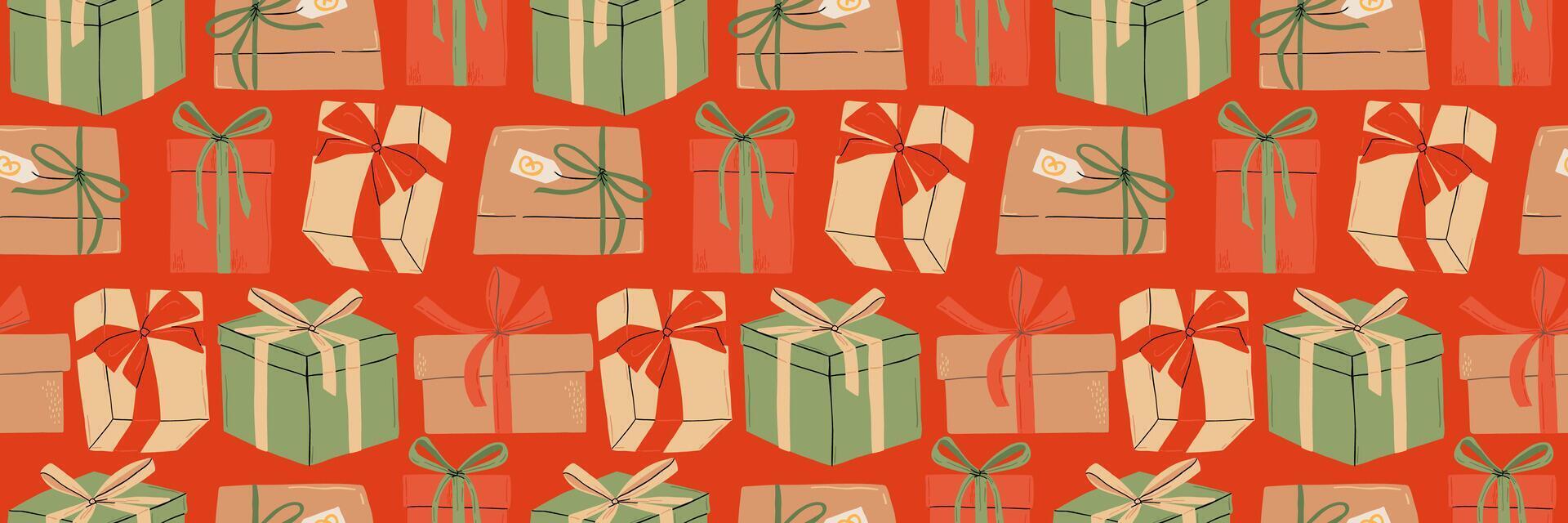 Seamless pattern with gifts drawn in flat style. Wallpaper, fabric print. illustration in flat style. vector