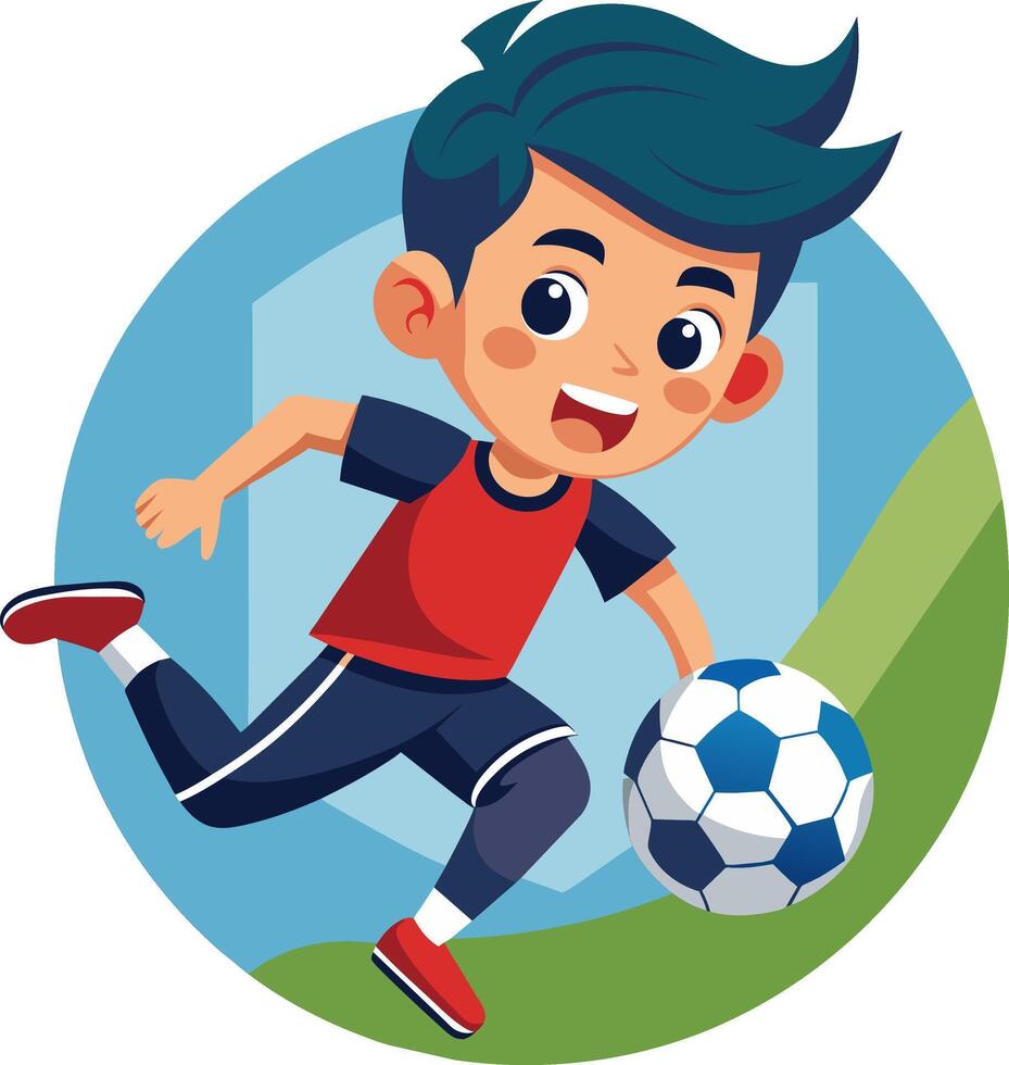 A cartoon boy playing soccer with a ball vector