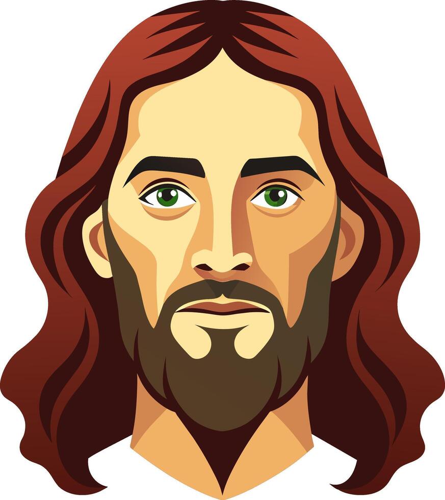 Jesus face with long hair and beard vector