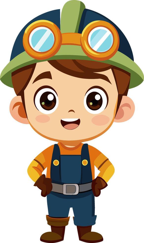 A cartoon boy wearing overalls and a helmet vector