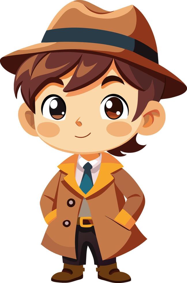 Cartoon boy in trench coat and hat vector