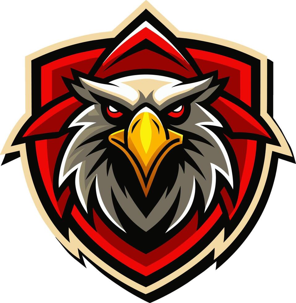 An eagle mascot head on a red shield vector