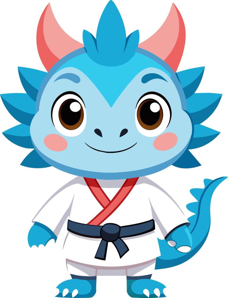 A cartoon blue dragon with red horns and a karate belt vector