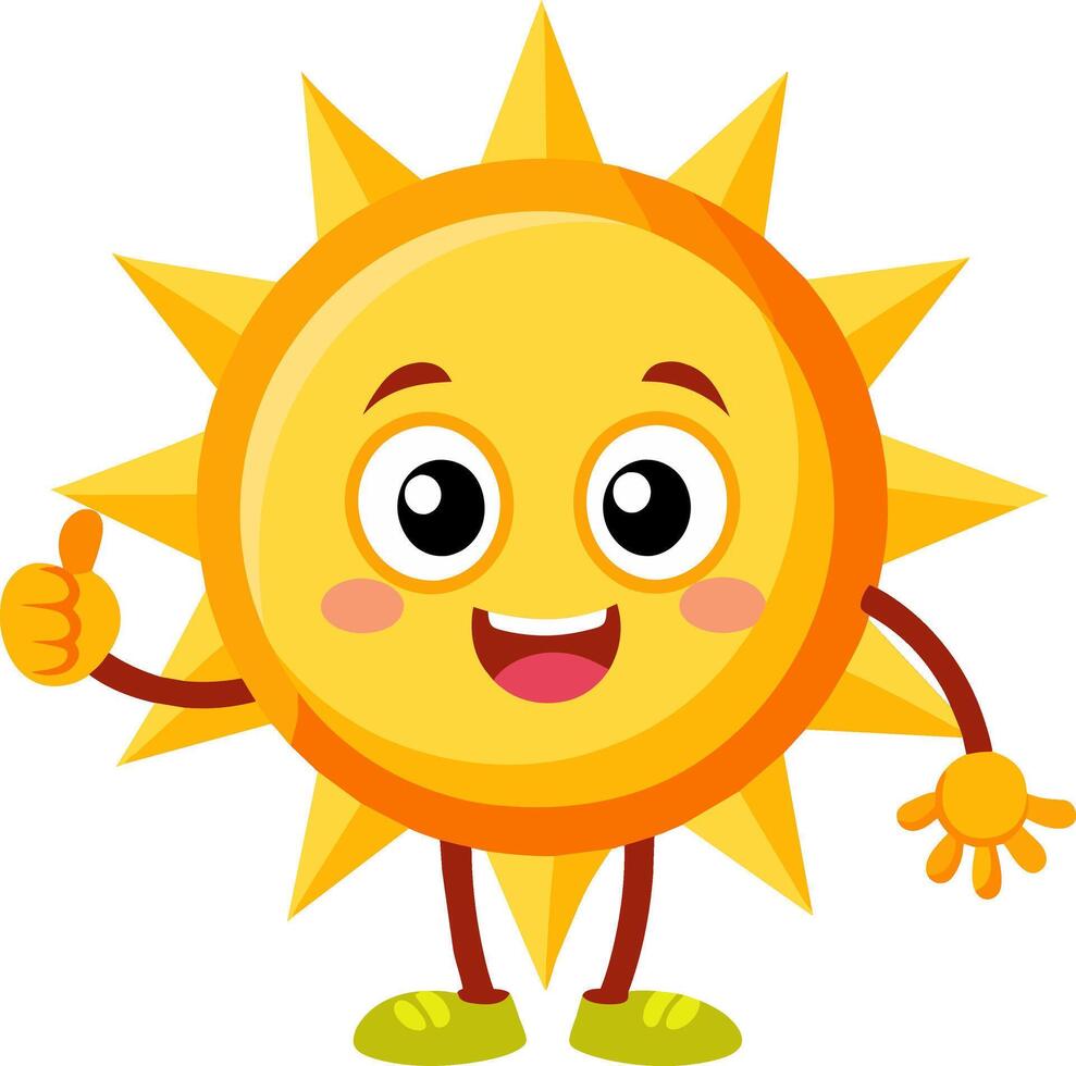 Cartoon sun character giving thumbs up vector