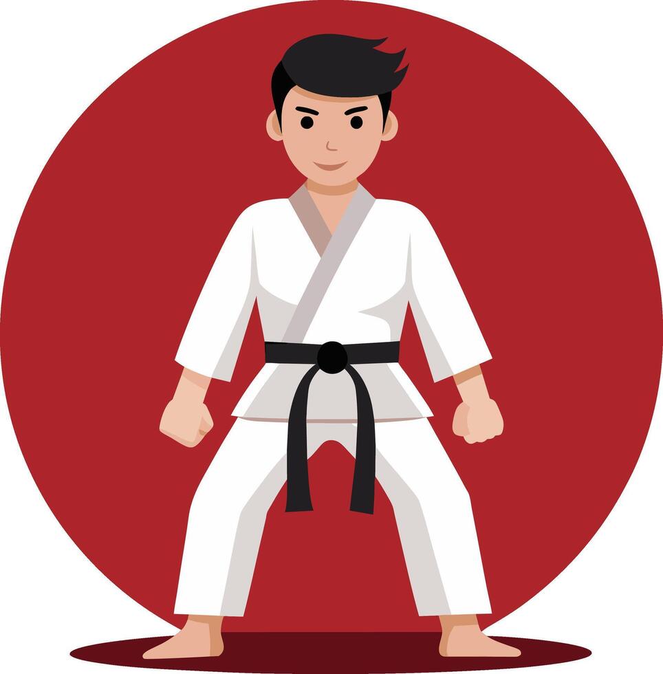 A man in karate gear is standing in front of a red circle vector
