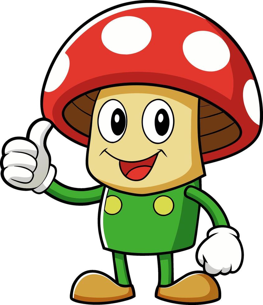 A cartoon mushroom character giving a thumbs up vector