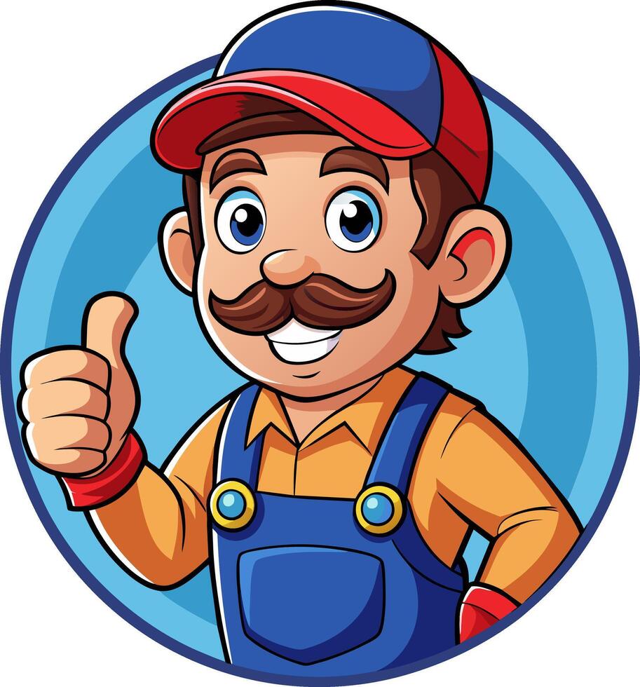 Cartoon man in overalls giving thumbs up vector