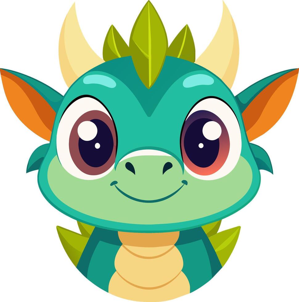 A cartoon dragon with green eyes and horns vector