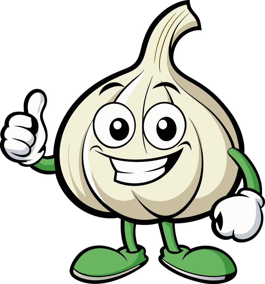 A cartoon garlic character giving a thumbs up vector