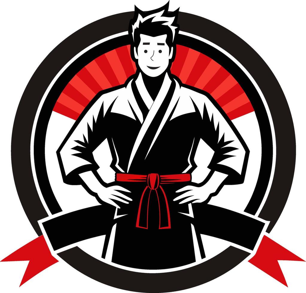 A man in karate gear with red belt vector