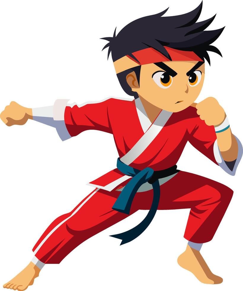 A cartoon boy in red karate outfit vector